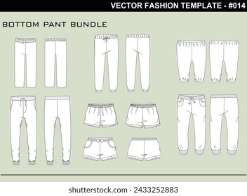 EASY EDITABLE FASHION TECHNICAL FLAT SKETCH ILLUSTRATION DESIGN BOTTOM PANT BUNDLE