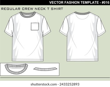 EASY EDITABLE FASHION TECHNICAL FLAT SKETCH ILLUSTRATION DESIGN REGULAR CREW NECK T SHIRT