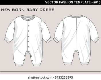 EASY EDITABLE FASHION TECHNICAL FLAT SKETCH ILLUSTRATION DESIGN NEW BORN BABY DRESS