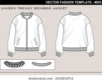 EASY EDITABLE FASHION TECHNICAL FLAT SKETCH ILLUSTRATION DESIGN UNISEX BOMBER JACKET