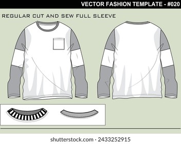 EASY EDITABLE FASHION TECHNICAL FLAT SKETCH ILLUSTRATION DESIGN REGULAR CUT AND SEW FULL SLEEVE
