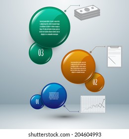 Easy editable infographic with three options. Can be made more options, shapes and size. Vector Illustration.