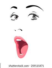 Easy editable layered vector illustration of beautiful blue eye woman with surprise expression. 