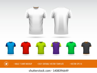 Easy editable men's T-shirt template for your design. You can easy change color of body, sleeves, collar, cuff and bottom.