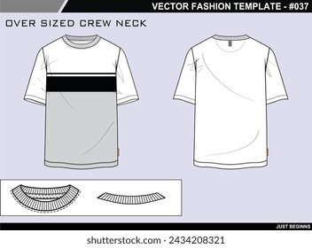 EASY EDITABLE TECH PACK FASHION TECHNICAL FLAT SKETCH ILLUSTRATION DESIGN CUT AND SEW OVER SIZED CREW NECK T SHIRT