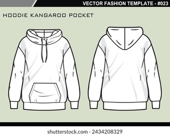EASY EDITABLE TECH PACK FASHION TECHNICAL FLAT SKETCH ILLUSTRATION DESIGN HOODIE KANGAROO POCKET