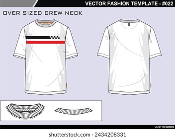  EASY EDITABLE TECH PACK FASHION TECHNICAL FLAT SKETCH ILLUSTRATION DESIGN OVER SIZED CREW NECK T SHIRT