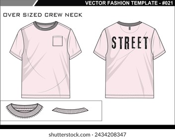 EASY EDITABLE TECH PACK FASHION TECHNICAL FLAT SKETCH ILLUSTRATION DESIGN OVER SIZED CREW NECK T SHIRT