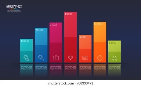 Easy editable vector 7 options infographic design, bar chart, presentation template. Global swatches.