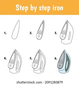 Easy educational game for kids. Simple level of difficulty. Gaming and education. Tutorial for drawing iron