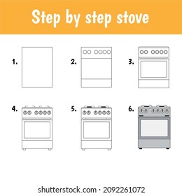Easy educational game for kids. Simple level of difficulty. Gaming and education. Tutorial for drawing stove