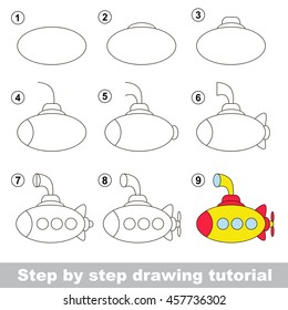 Easy educational kid game. Simple level of difficulty. Gaming and education. Drawing tutorial for Submarine.