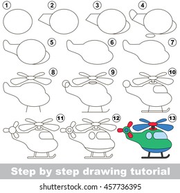 Easy educational kid game. Simple level of difficulty. Gaming and education. Drawing tutorial for Copter.