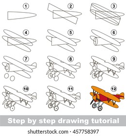 Easy educational kid game. Simple level of difficulty. Gaming and education. Drawing tutorial for Biplane.