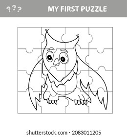 Easy educational paper game for kids. Simple kid application with Owl - My first puzzle. Coloring page