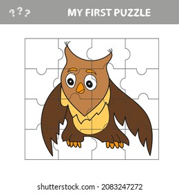 Easy educational paper game for kids. Simple kid application with Owl - My first puzzle
