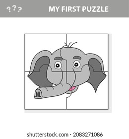 Easy educational paper game for kids. Simple kid application with funny elephant head. My first puzzle