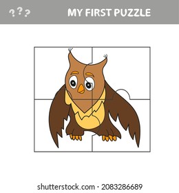 Easy educational paper game for kids. Simple kid application with Owl - My first puzzle