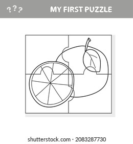 Easy educational paper game for kids. Simple kid application with Sweet Orange fruit. My first puzzle - Coloring page