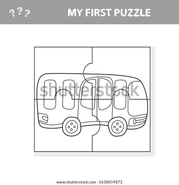 Easy educational paper\
game for kids. Simple kid puzzle with Toy Bus - My first puzzle and\
coloring book