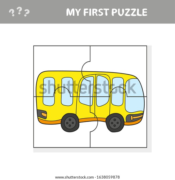 Easy educational paper game for kids.\
Simple kid puzzle with Toy Bus - My first\
puzzle