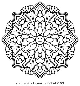 easy and elegant hand drawn mandala design for adults and kids coloring book, mandala art for henna, wall art and tattoo design
