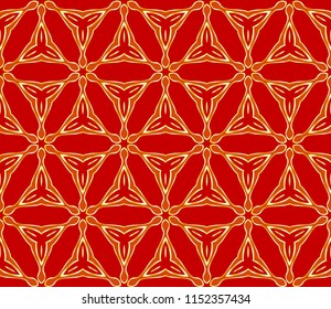 Easy festive ornament from abstract flower in the style of geometric transformations. Vector. For registration backgrounds, greeting cards, design. Seamless pattern.