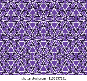 Easy festive ornament from abstract flower in the style of geometric transformations. Vector. For registration backgrounds, greeting cards, design. Seamless pattern.