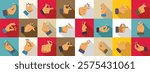  Easy finger icons set. Collection of hand gesture icons representing various actions such as snapping fingers, pointing, and clicking, ideal for visual communication