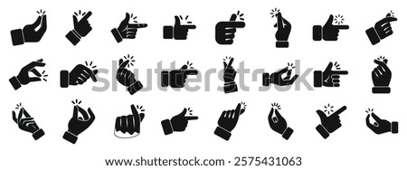  Easy finger icons set. Snapping fingers icons set simple vector. Finger snap gesture
