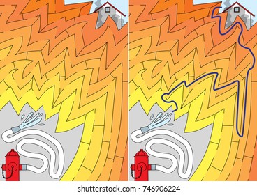 Easy firefighting maze for younger kids and solution