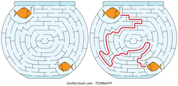 Easy fishbowl maze for younger kids with a solution