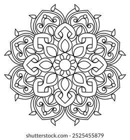Diseño floral fácil del mandala con las líneas limpias para colorear el libro, el tatuaje y el diseño de la henna, diseño del mandala para el libro de colorear de los adultos y de los niños
