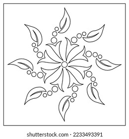 Sencillo patrón floral para páginas coloreadas. Ornamento floral. Arte de doodle de flores. Arte creativo de mandala. Patrón de baldosas cuadradas. Buen humor. Aliviar el estrés y la ansiedad. Dopamina detox. #635