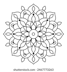 easy floral vector mandala design for coloring book, soothing and simple mandala art
