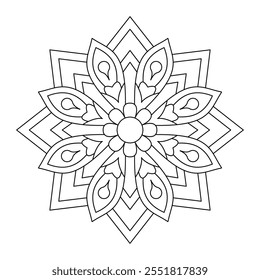 Mandalas de flores fáciles para la relajación, coloración de meditación, archivo de Vector, mandala oriental, arte de la pared, arte de mandala simple, diseño para un Fondo de pantalla Pintar camisa y azulejo Diseño de pegatinas, archivo de Vector