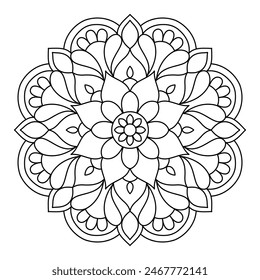 easy flower vector mandala design for coloring book, soothing and simple mandala art
