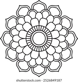 easy flower vector mandala design for coloring book, soothing and simple mandala art