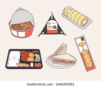 Easy foods sold at convenience stores in Asia-Korea. hand drawn style vector design illustrations. 