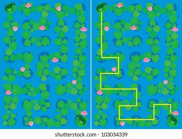 Easy frog maze for kids with a solution