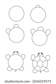 Ilustración vectorial de contorno de dibujo de tortuga fácil y divertido