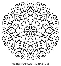 leicht handgezeichnetes Mandala-Design für Erwachsene und Kinder Malbuch, Mandala-Kunst für Henna, Wandkunst und Tattoo-Design
