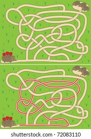 Easy hedgehog maze for kids with solution