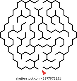 Easy hexagonal vector labyrinth. Children logic game for brain training isolated on white background. Preschool difficulty level. Puzzle for little age kids.