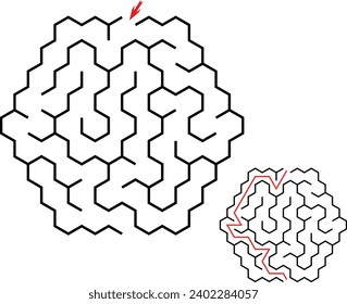 Easy hexagonal vector labyrinth. Children logic game for brain training isolated on white background. Preschool difficulty level. Puzzle for little age kids.