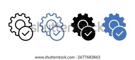 Easy installation icon set. Gear and check mark repair icon vector. Quick setup illustrations for technology and appliances