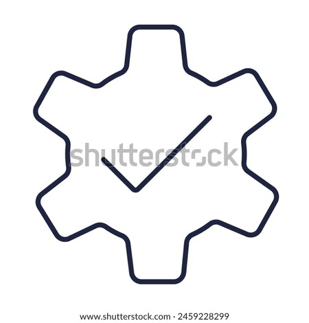 Easy Installation line icon. Maintenance concept. Optimize system pictogram. Cog gear and tick linear symbol. Simple logo on white background. Editable vector stroke. Pixel Perfect.
