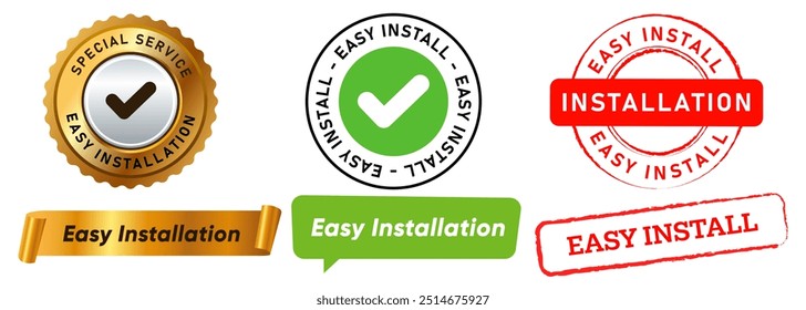 Easy installation service install update software application stamp badge trusted approved sign symbol design set collection
