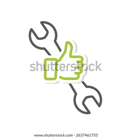 Easy installation, thumbs up and wrench, vector, icon.