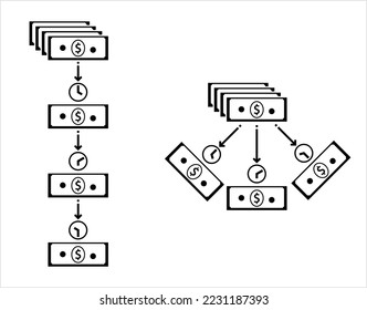 Einfache Installation Symbol, einfache Aufteilung des in kleinen Teilen gezahlten Geldes in einer festen Zeit, Vektorgrafik-Illustration